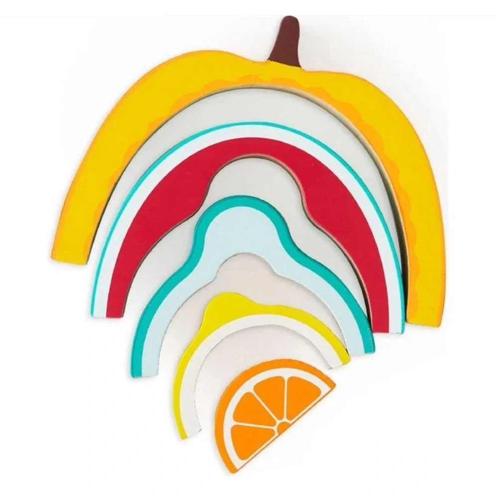 New Fao Schwarz Fruit Stacker Wood‎ Building Set Montessori Toy 5 Puzzle Pieces